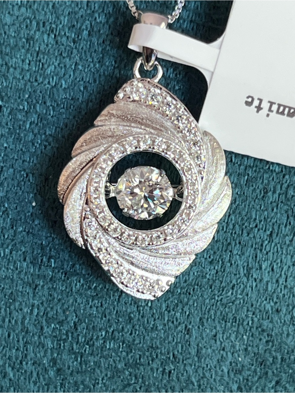 Sparkling Swirl Moissanite Floating Pendant Necklace - 925 Silver 18”